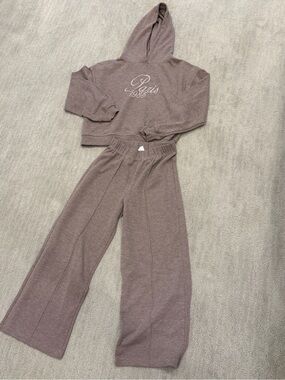 Zara -Mauve Waffle Hooded Set - Two-Piece Outfit, Wide-Legged, Size 11